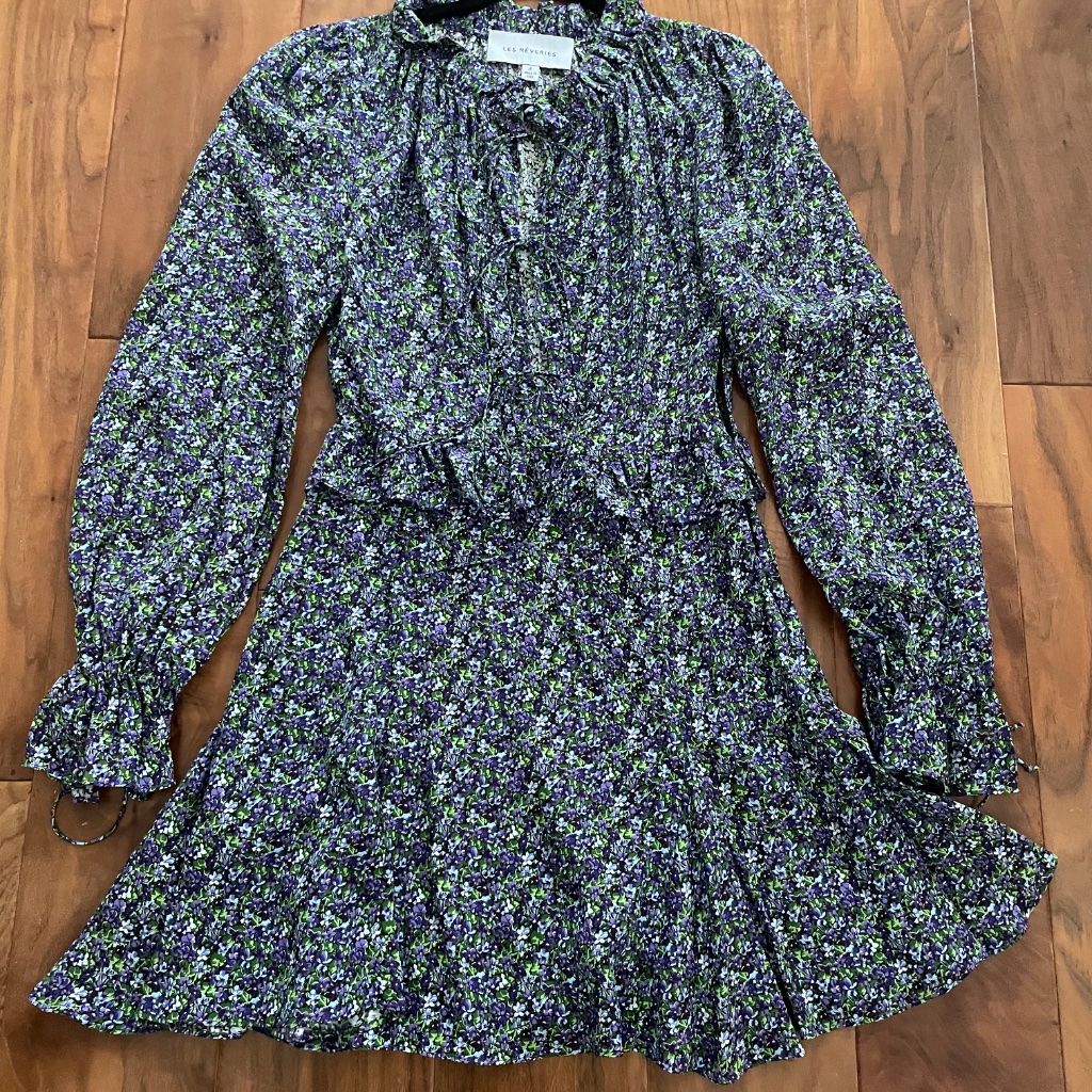 Brand New Les Reviers Floral Print Silk Crepe De Chine Long Sleeve Dress 2
